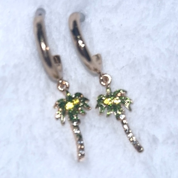 Palm Tree Sparkly Hoop Small Earrings - Picture 1 of 3